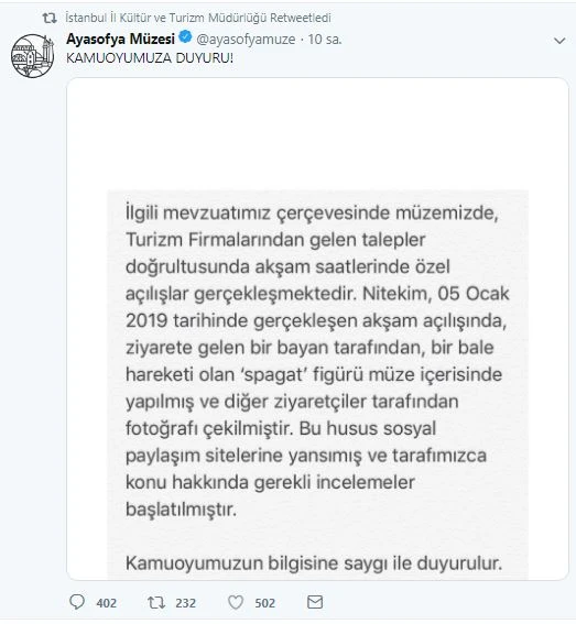 Ayasofya'da çekilen bale fotoğrafına inceleme